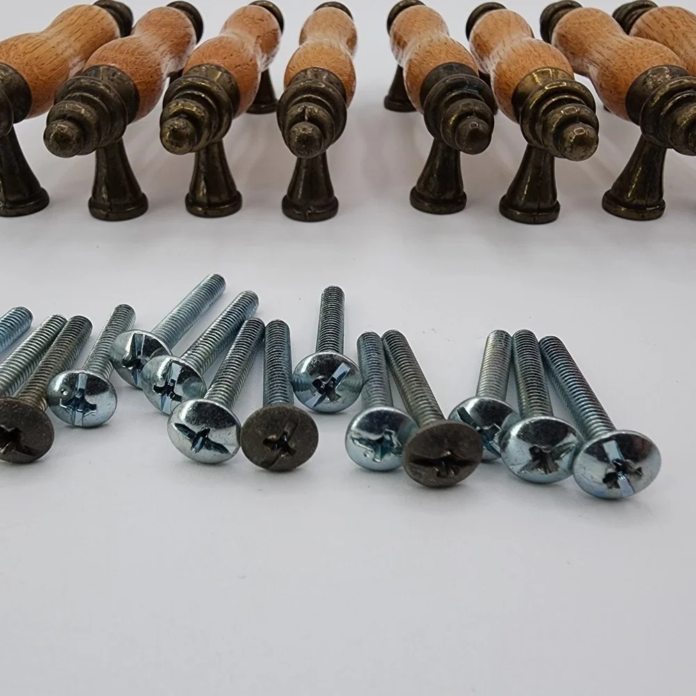Vintage Salvaged Recycled Wood &‎ Brass Drawer Pulls Oak & Metal Cabinet Handles